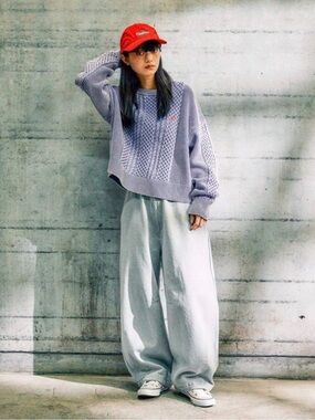 Niko and…Embroidered Cable-Knit Lavender Crewneck Sweater